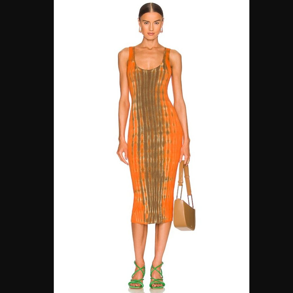 Cotton Citizen Verona Midi Tank Dress - Tangerine Ripple/Tie Dye - S